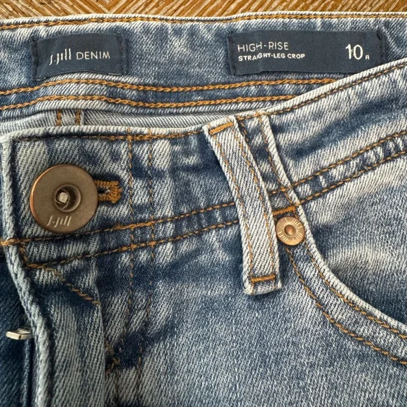 J. Jill Blue Denim High Rise Straight Leg Cropped Sz10 Waist 34” Inseam 24” - Picture 2 of 6